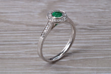 Load image into Gallery viewer, Emerald and Diamond Halo set White Gold Ring