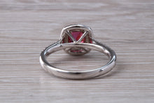 Load image into Gallery viewer, Cushion cut Burmese Ruby and Diamond Double Halo set Ring