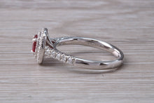 Load image into Gallery viewer, Cushion cut Burmese Ruby and Diamond Double Halo set Ring