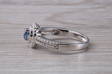 Load image into Gallery viewer, Blue Sapphire and Double Halo set Diamond Ring