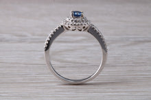 Load image into Gallery viewer, Blue Sapphire and Double Halo set Diamond Ring