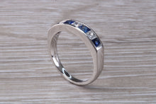 Load image into Gallery viewer, Traditional Blue Sapphire and Diamond set Eternity Ring