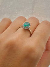 Load image into Gallery viewer, Emerald and Halo set Diamond White Gold Ring