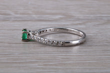 Load image into Gallery viewer, Emerald with Diamond set 18ct White Gold Ring