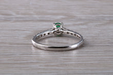 Load image into Gallery viewer, Emerald with Diamond set 18ct White Gold Ring