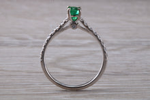 Load image into Gallery viewer, Emerald with Diamond set 18ct White Gold Ring