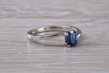 Load image into Gallery viewer, Emerald cut Royal Blue Sapphire set Twist Shank Ring
