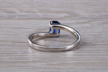 Load image into Gallery viewer, Emerald cut Royal Blue Sapphire set Twist Shank Ring