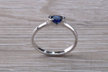 Load image into Gallery viewer, Half carat Oval cut Blue Sapphire set 18ct White Gold Ring
