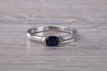 Load image into Gallery viewer, Half carat Oval cut Blue Sapphire set 18ct White Gold Ring