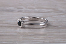 Load image into Gallery viewer, Beautiful Royal Blue Sapphire Rub Over set in 18ct White Gold Solitaire