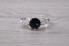 Load image into Gallery viewer, Antique Style One carat Blue Sapphire and Diamond set Platinum Ring