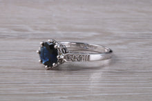 Load image into Gallery viewer, Antique Style One carat Blue Sapphire and Diamond set Platinum Ring