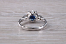 Load image into Gallery viewer, Antique Style One carat Blue Sapphire and Diamond set Platinum Ring