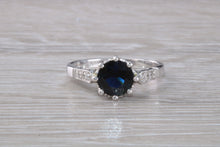 Load image into Gallery viewer, Antique Style One carat Blue Sapphire and Diamond set Platinum Ring