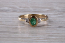 Load image into Gallery viewer, Emerald and Diamond Trilogy Ring. Very Smooth Setting