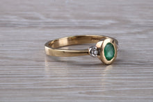 Load image into Gallery viewer, Emerald and Diamond Trilogy Ring. Very Smooth Setting