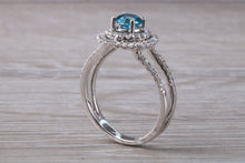 Load image into Gallery viewer, Blue Zircon and Diamond Double Halo set Ring