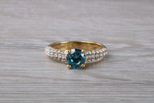 Load image into Gallery viewer, Blue Zircon and Diamond Encrusted 18ct Yellow Gold Ring