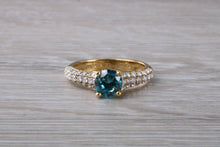 Load image into Gallery viewer, Blue Zircon and Diamond Encrusted 18ct Yellow Gold Ring