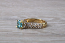 Load image into Gallery viewer, Blue Zircon and Diamond Encrusted 18ct Yellow Gold Ring