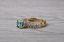 Load image into Gallery viewer, Blue Zircon and Diamond Encrusted 18ct Yellow Gold Ring