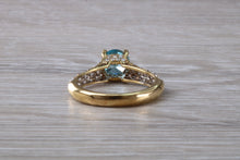 Load image into Gallery viewer, Blue Zircon and Diamond Encrusted 18ct Yellow Gold Ring