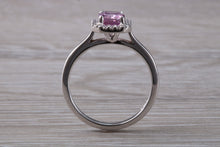 Load image into Gallery viewer, One carat Pink Sapphire and Diamond Halo set Ring