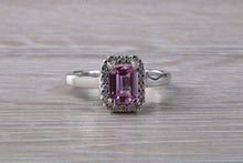 Load image into Gallery viewer, One carat Pink Sapphire and Diamond Halo set Ring
