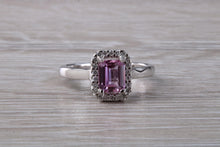 Load image into Gallery viewer, One carat Pink Sapphire and Diamond Halo set Ring