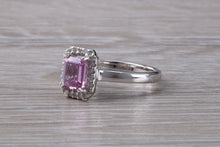 Load image into Gallery viewer, One carat Pink Sapphire and Diamond Halo set Ring