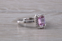 Load image into Gallery viewer, One carat Pink Sapphire and Diamond Halo set Ring