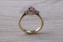 Load image into Gallery viewer, Rubelite and Diamond set Yellow Gold Ring