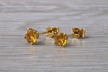 Load image into Gallery viewer, Round cut Yellow Sapphire set Gold Stud Earrings