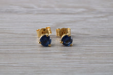 Load image into Gallery viewer, Blue Sapphire set Yellow Gold Stud Earrings