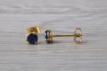 Load image into Gallery viewer, Blue Sapphire set Yellow Gold Stud Earrings