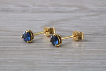 Load image into Gallery viewer, Blue Sapphire set Yellow Gold Stud Earrings