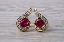 Load image into Gallery viewer, Ruby and Diamond set 18ct Yellow Gold Earrings
