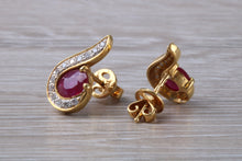Load image into Gallery viewer, Ruby and Diamond set 18ct Yellow Gold Earrings