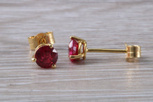Load image into Gallery viewer, Stunning 1 carat Ruby Solitaire set 18ct Yellow Gold Earrings