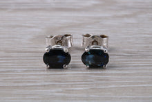 Load image into Gallery viewer, One carat Blue Sapphire Stud Earrings