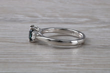Load image into Gallery viewer, Emerald cut Blue Sapphire and Diamond Trilogy Ring