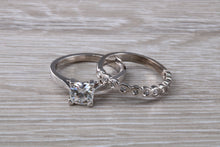 Load image into Gallery viewer, Platinum Bridal set, One carat Moissanite Diamond and Natural Diamonds