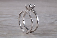 Load image into Gallery viewer, Platinum Bridal set, One carat Moissanite Diamond solitaire with natural Diamond set wedding band, Top Forever One grade Moissanite