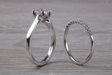 Load image into Gallery viewer, Platinum Bridal set, One carat Moissanite Diamond solitaire with natural Diamond set wedding band, Top Forever One grade Moissanite