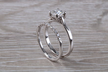 Load image into Gallery viewer, Platinum Bridal set, One carat Moissanite Diamond solitaire with natural Diamond set wedding band, Top Forever One grade Moissanite