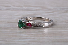 Load image into Gallery viewer, Emerald, Ruby and Diamond set 18ct White Gold Ring