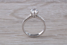 Load image into Gallery viewer, Platinum set Charles and Colvard Two carat Forever One Mossainte complemented with Natural Diamonds set Ring