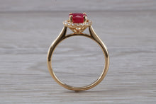Load image into Gallery viewer, Stunning One carat Ruby and Halo set Diamond Ring