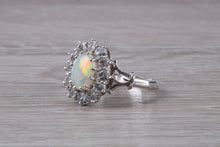 Load image into Gallery viewer, Art Deco Fiery Opal and White Sapphire set 18ct White Gold Ring